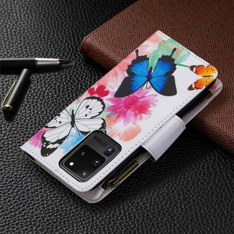 Funda Samsung Galaxy S20 Ultra con bolsillo de mariposa con cremallera