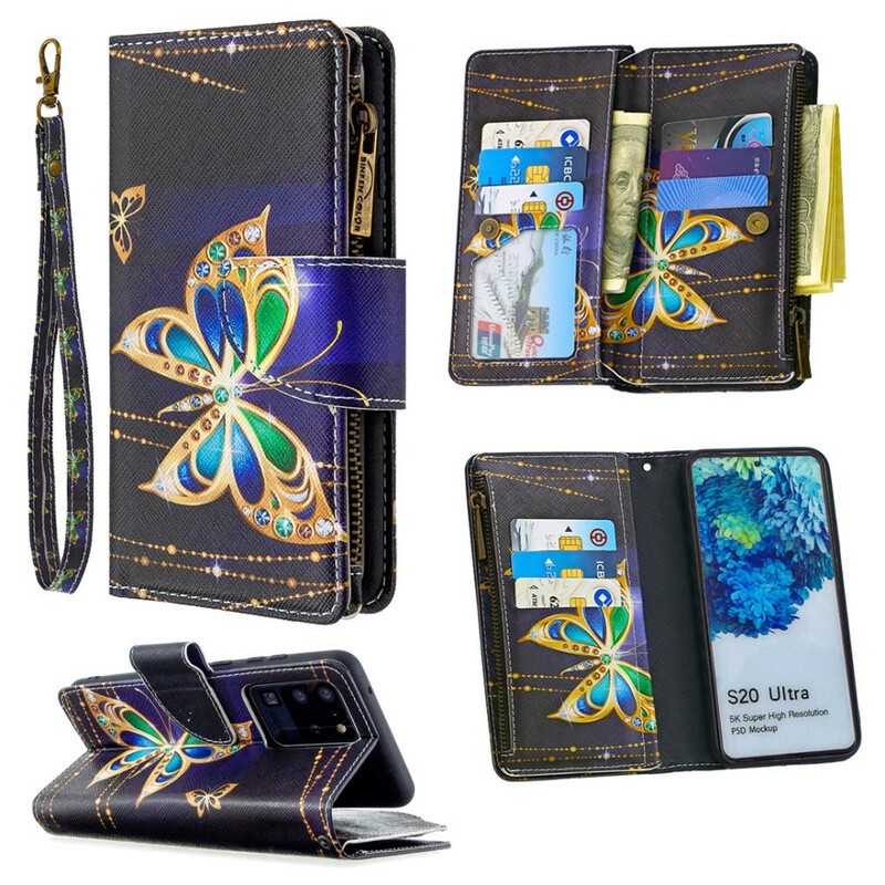 Funda Samsung Galaxy S20 Ultra con bolsillo de mariposa con cremallera