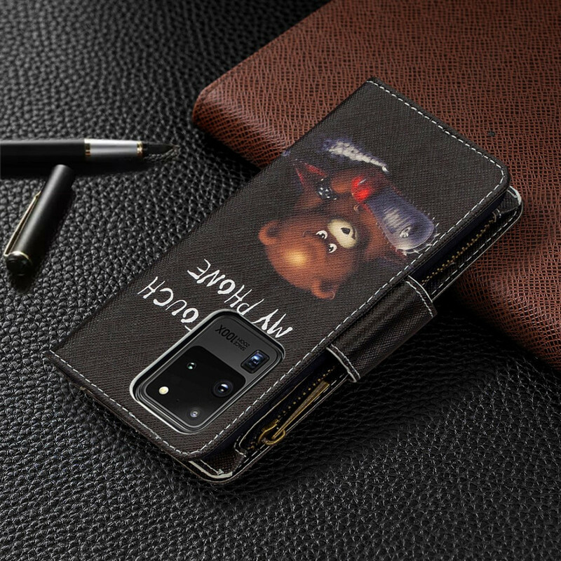 Funda Samsung Galaxy S20 Ultra con bolsillo con cremallera Oso