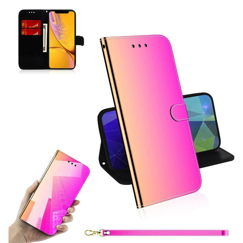 Funda de polipiel para iPhone XR con tapa de espejo