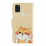 Funda de cordón Samsung Galaxy A21s Cat Don't Touch Me