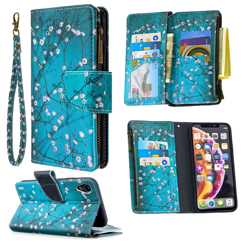 Funda para el iPhone XR con bolsillo con cremallera en forma de árbol