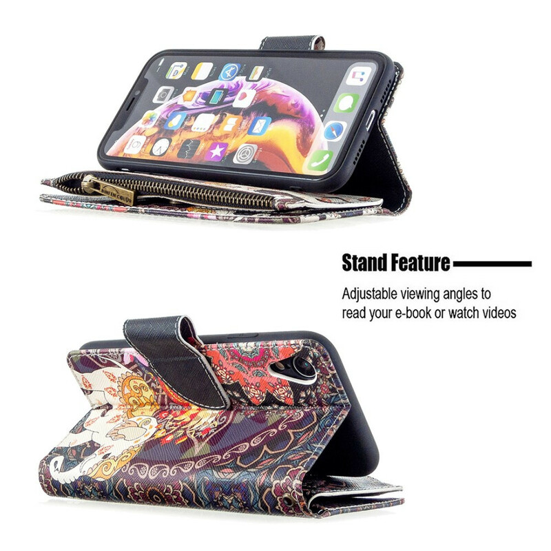 Funda para el iPhone XR con bolsillo con cremallera en forma de árbol