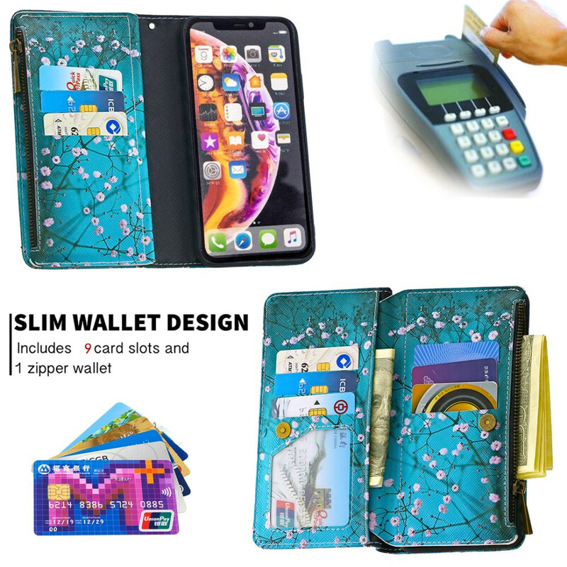 Funda para el iPhone XR con bolsillo con cremallera en forma de árbol
