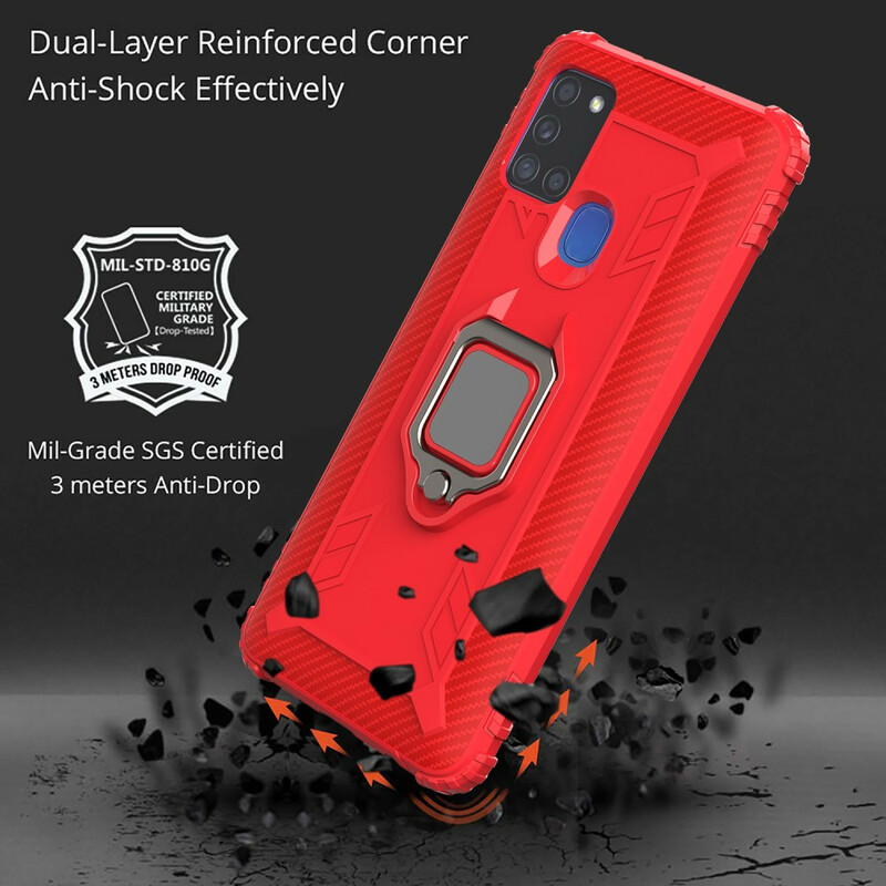 Funda de fibra de carbono y anillo del Samsung Galaxy A21s Funda de fibra de carbono y anillo del Samsung Galaxy A21s