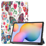 Funda inteligente Samsung Galaxy Tab S6 Lite Mariposas y Flores Retro