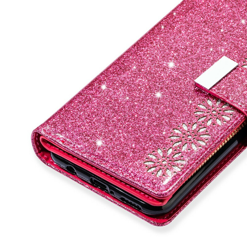 Samsung Galaxy Note 20 Funda con cremallera para cartera con purpurina