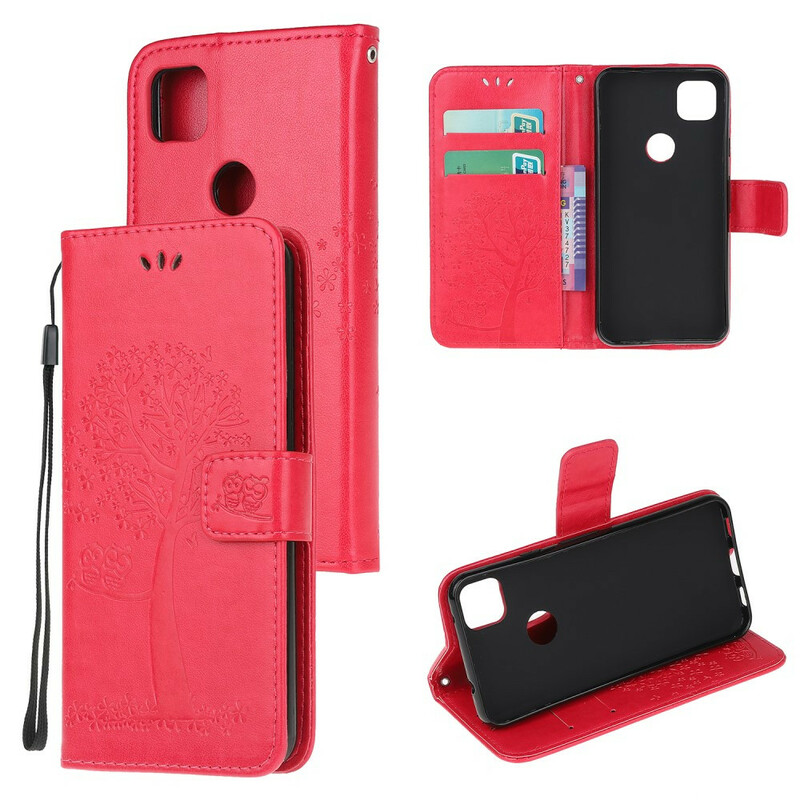 Funda con colgante para el Google Pixel 4a de árbol y búho