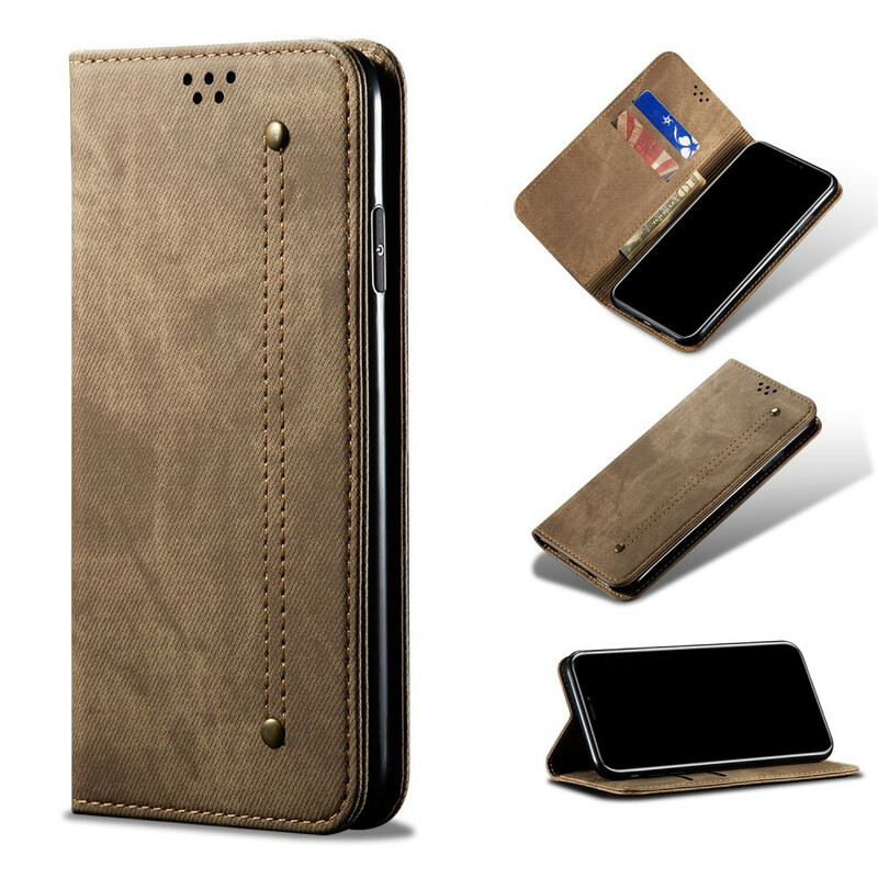 Flip Cover Oppo A72 Leatherette Jeans Texture