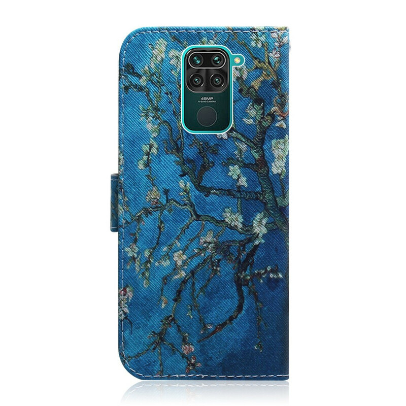 Xiaomi Redmi Note 9 Funda Flowered Tree Blue Background