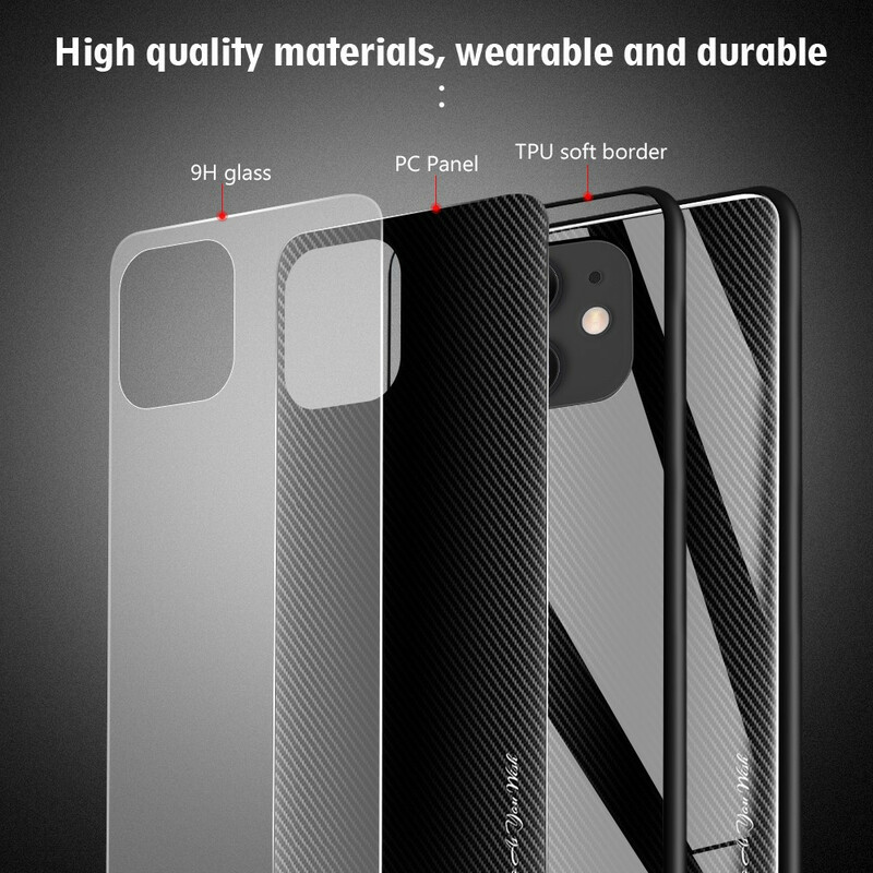 Funda iPhone 12 de cristal templado de fibra de carbono Classic