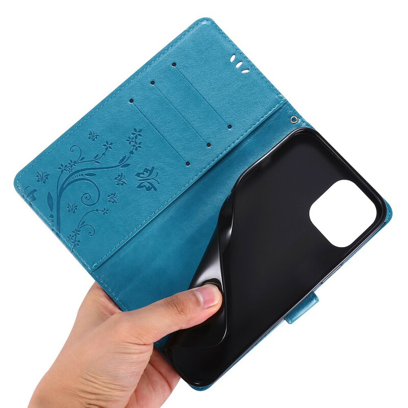 Funda iPhone 12 Pro Max Mariposas y Flores Lanyard