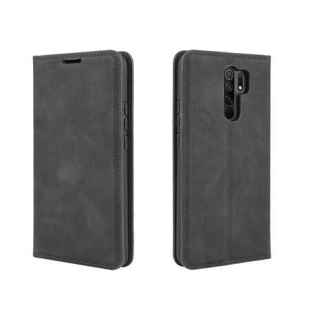 Funda abatible Xiaomi Redmi 9 Efecto cuero suave