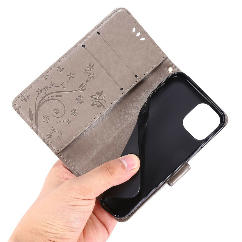 Funda iPhone 12 Mariposas y Flores Lanyard