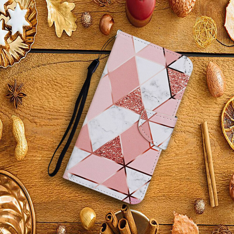 Funda triangular de mármol y purpurina para el Xiaomi Redmi 9C