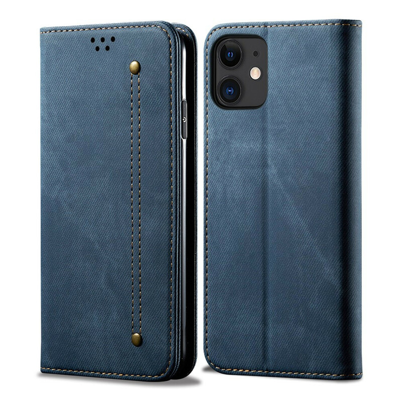 Flip Cover iPhone 12 Faux Leather Jeans Texture