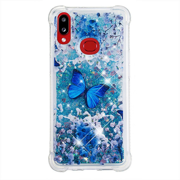 Funda Samsung Galaxy A10s Azul Mariposas Purpurina