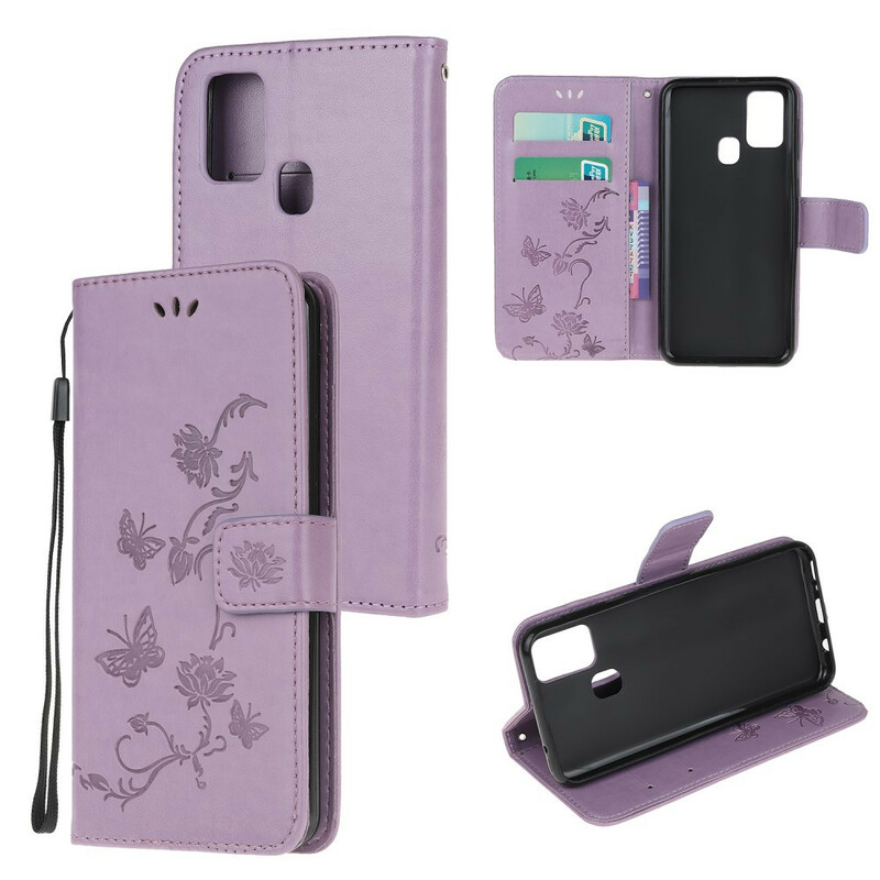 Funda con colgante de mariposas y flores para Samsung Galaxy M21