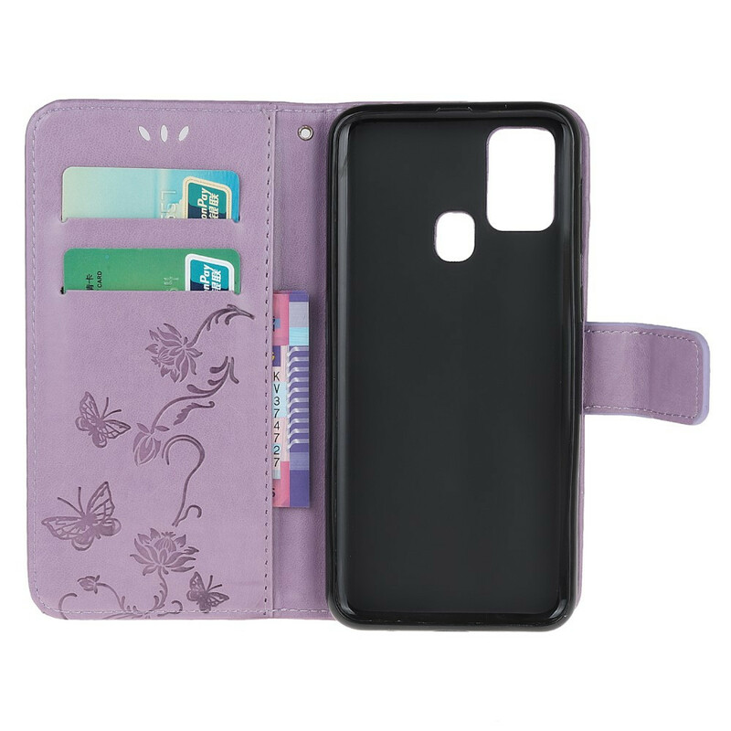 Funda con colgante de mariposas y flores para Samsung Galaxy M21