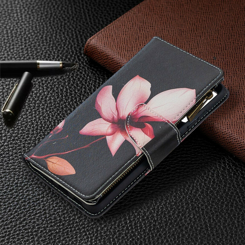 Funda Samsung Galaxy S20 FE con bolsillo de cremallera en forma de flor