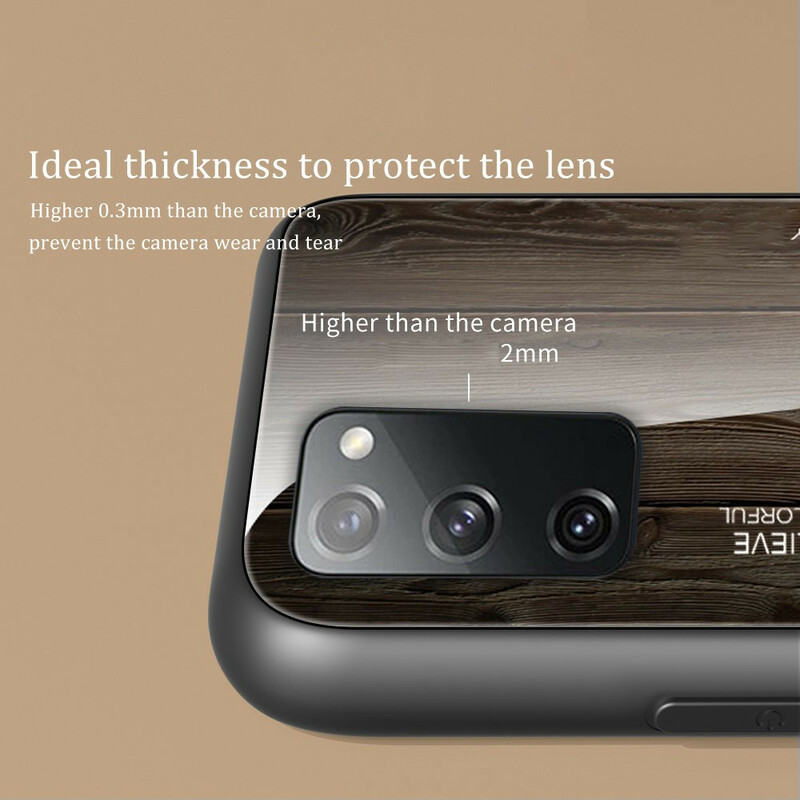 Samsung Galaxy S20 FE Funda de cristal templado con diseño de madera