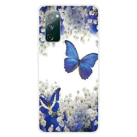 Funda Samsung Galaxy S20 FE Mariposas azules y flores de invierno