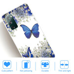 Funda Samsung Galaxy S20 FE Mariposas azules y flores de invierno