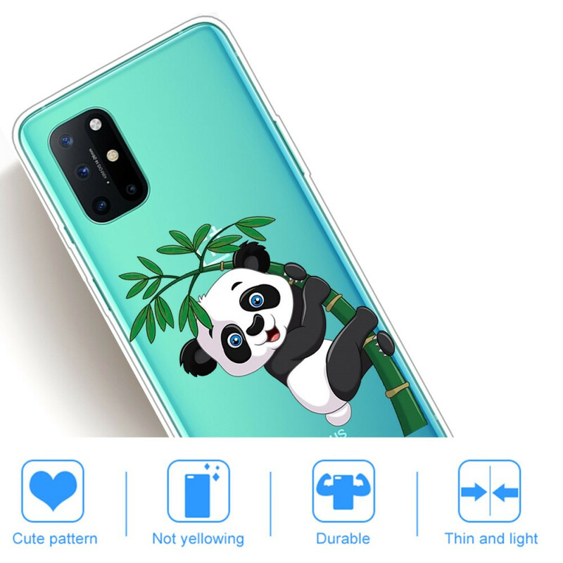 OnePlus 8T Funda Panda Transparente Sobre Bambú
