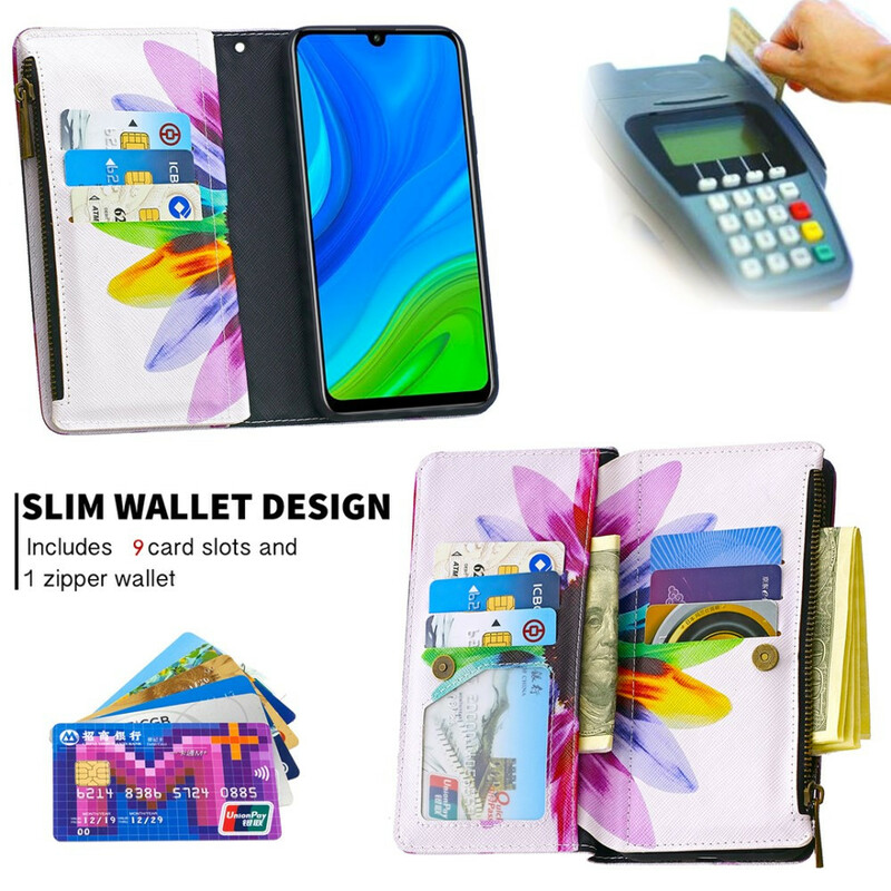 Huawei P Smart Funda 2020 Zipped Pocket Flower