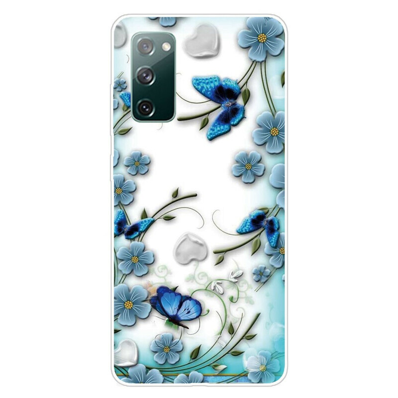 Samsung Galaxy S20 FE Funda Transparente Mariposas y Flores Retro