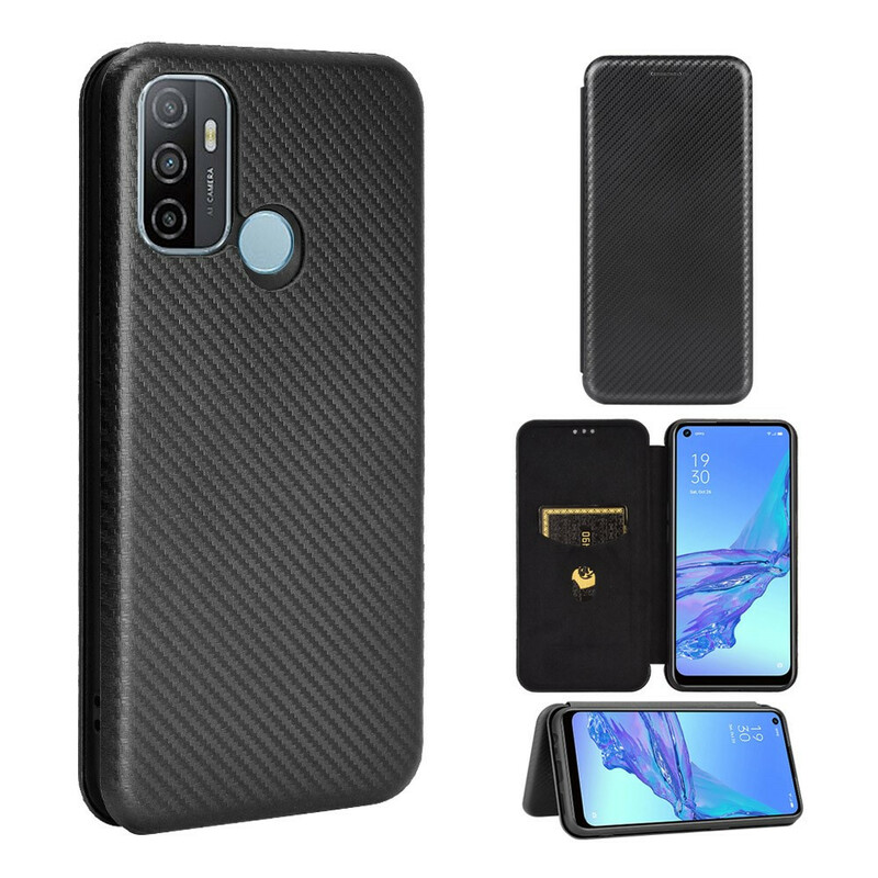 Flip Cover Oppo A53 Silicona Color Fibra de Carbono