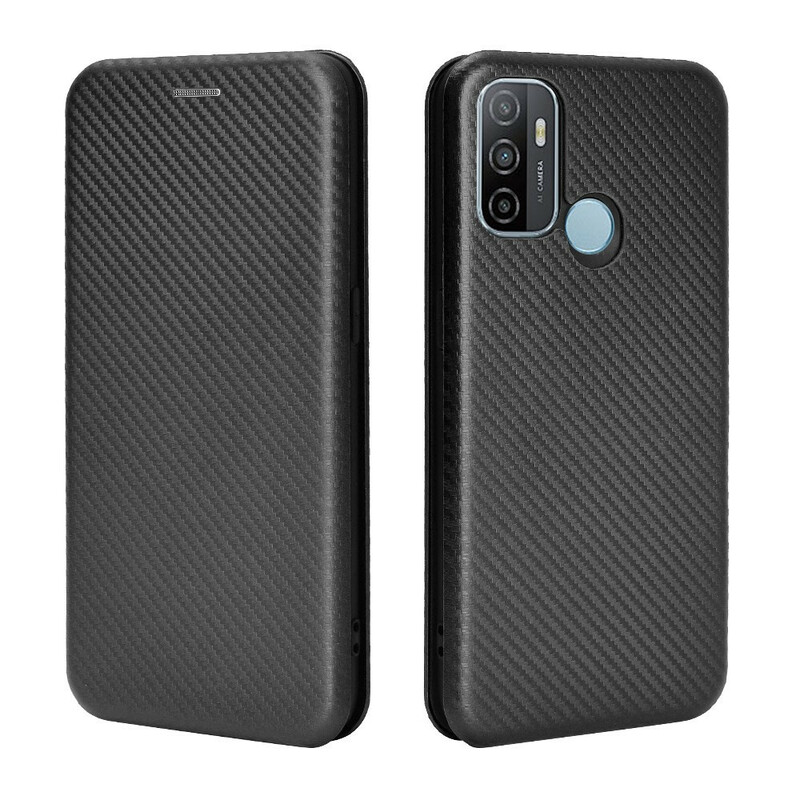 Flip Cover Oppo A53 Silicona Color Fibra de Carbono
