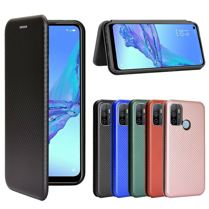 Flip Cover Oppo A53 Silicona Color Fibra de Carbono