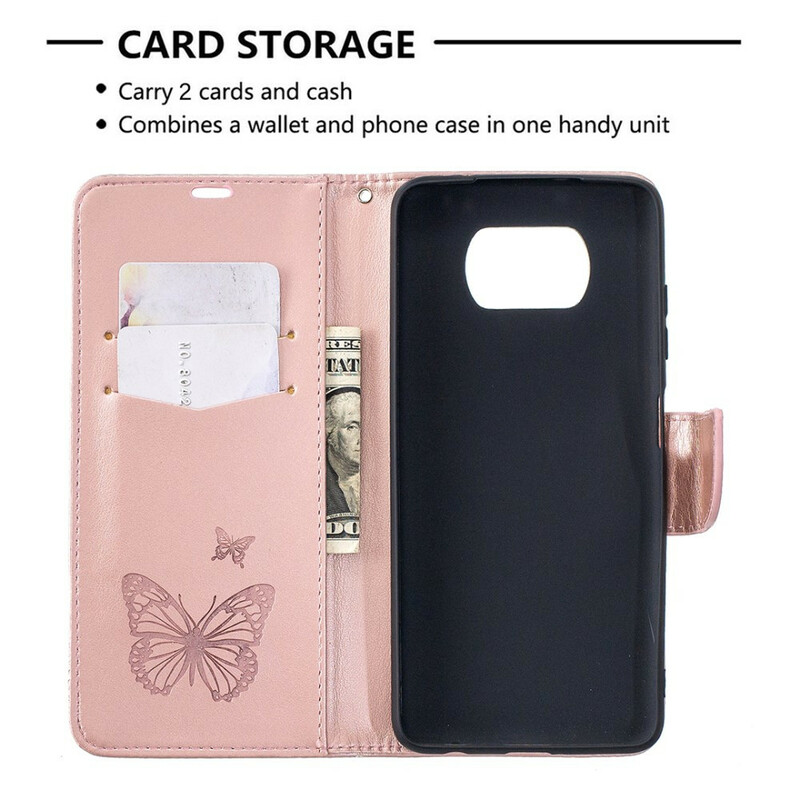 Funda con colgante impresa de mariposa para el Xiaomi Poco X3