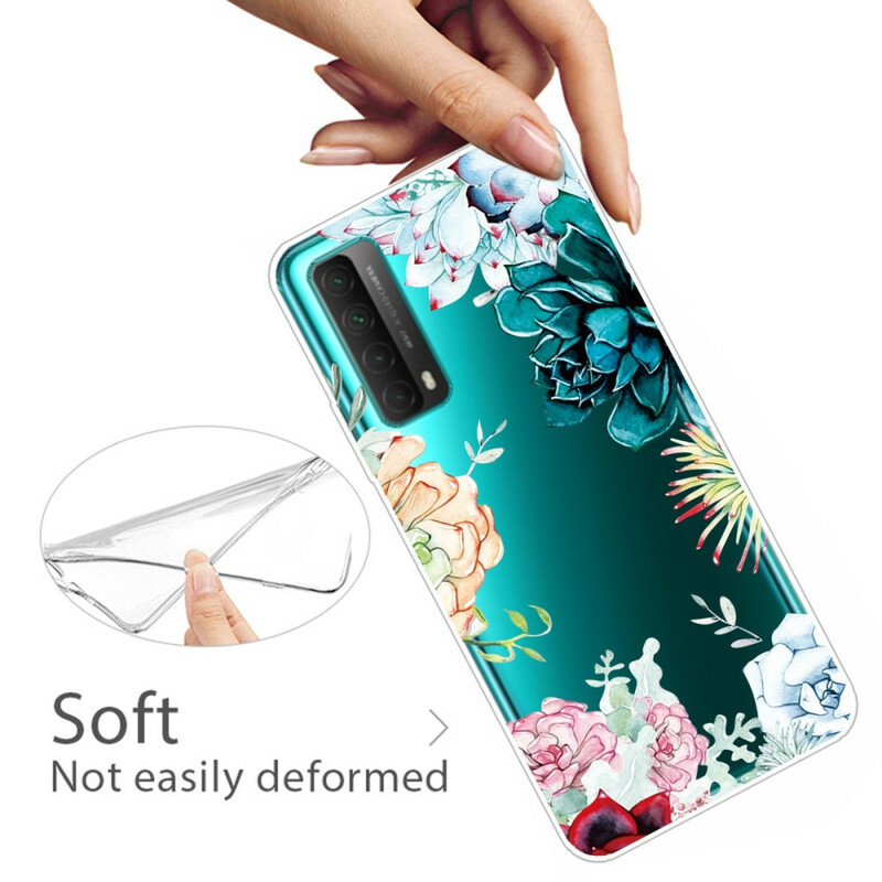 Huawei P Smart 2021 Funda de flor de acuarela transparente