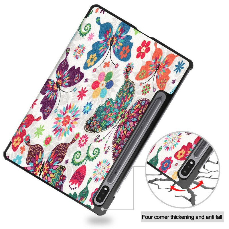 Funda inteligente Samsung Galaxy Tab S7 Stylus Holder Vintage Flowers