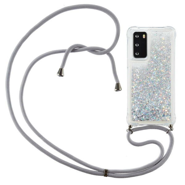 Funda de purpurina para el Huawei P40 con cordón