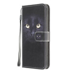 Samsung Galaxy A42 5G Funda negra de ojo de gato con colgante
