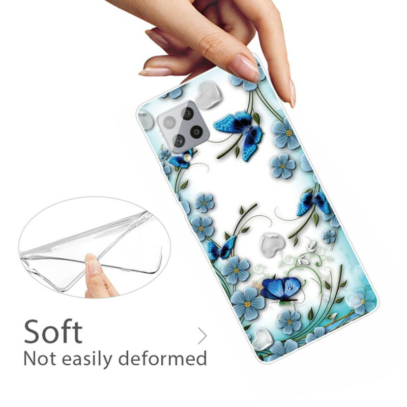Samsung Galaxy 42 5G Funda transparente Mariposas y Flores Retro