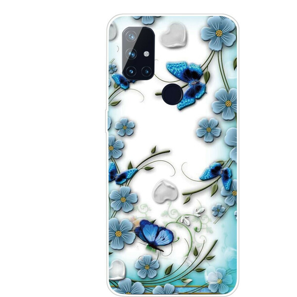 Funda retro de mariposas y flores transparente para OnePlus Nord N100