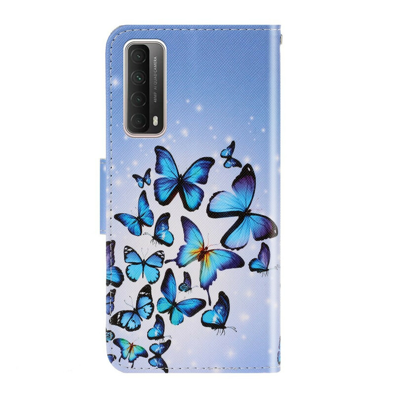 Funda Huawei P Smart 2021 Vuelo de mariposas con colgante