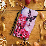 Funda Huawei P Smart 2021 Floral Butterflies Lanyard