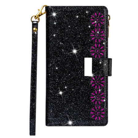 Samsung Galaxy A51 Funda con cremallera para cartera con purpurina