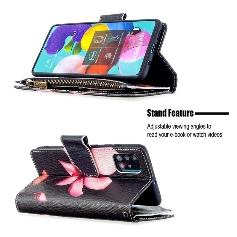 Funda flor de bolsillo con cremallera para Samsung Galaxy A51