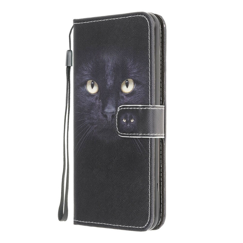 Funda con colgante de ojos de gato negra para Samsung Galaxy A12