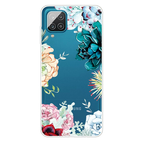 Samsung Galaxy A12 Funda de flor de acuarela transparente