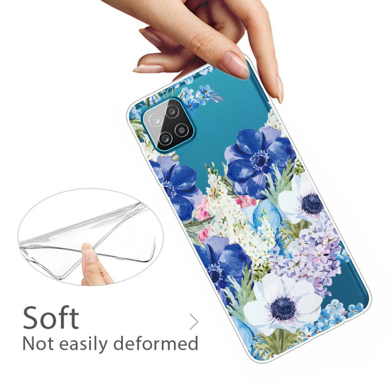 Samsung Galaxy A12 Funda de flor de acuarela transparente