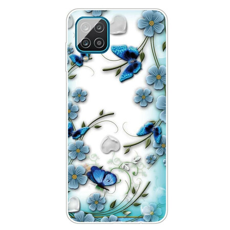 Samsung Galaxy A12 Funda Transparente Mariposas y Flores Retro