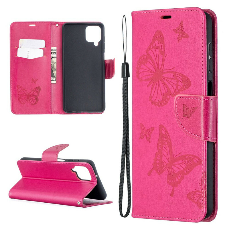 Funda Samsung Galaxy A12 Mariposas en vuelo con colgante