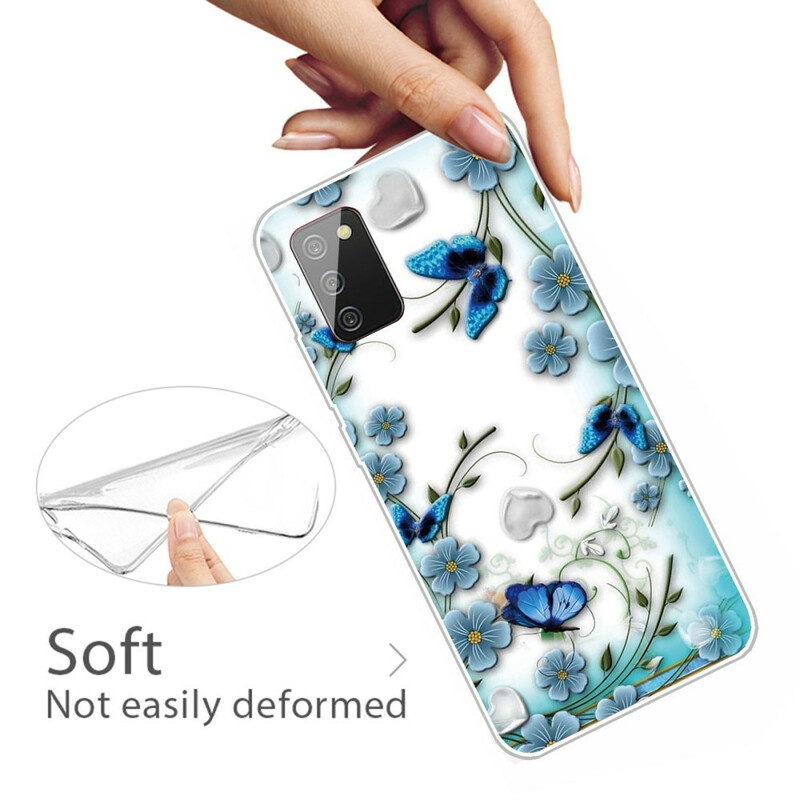 Samsung Galaxy A02s Funda Transparente Mariposas y Flores Retro